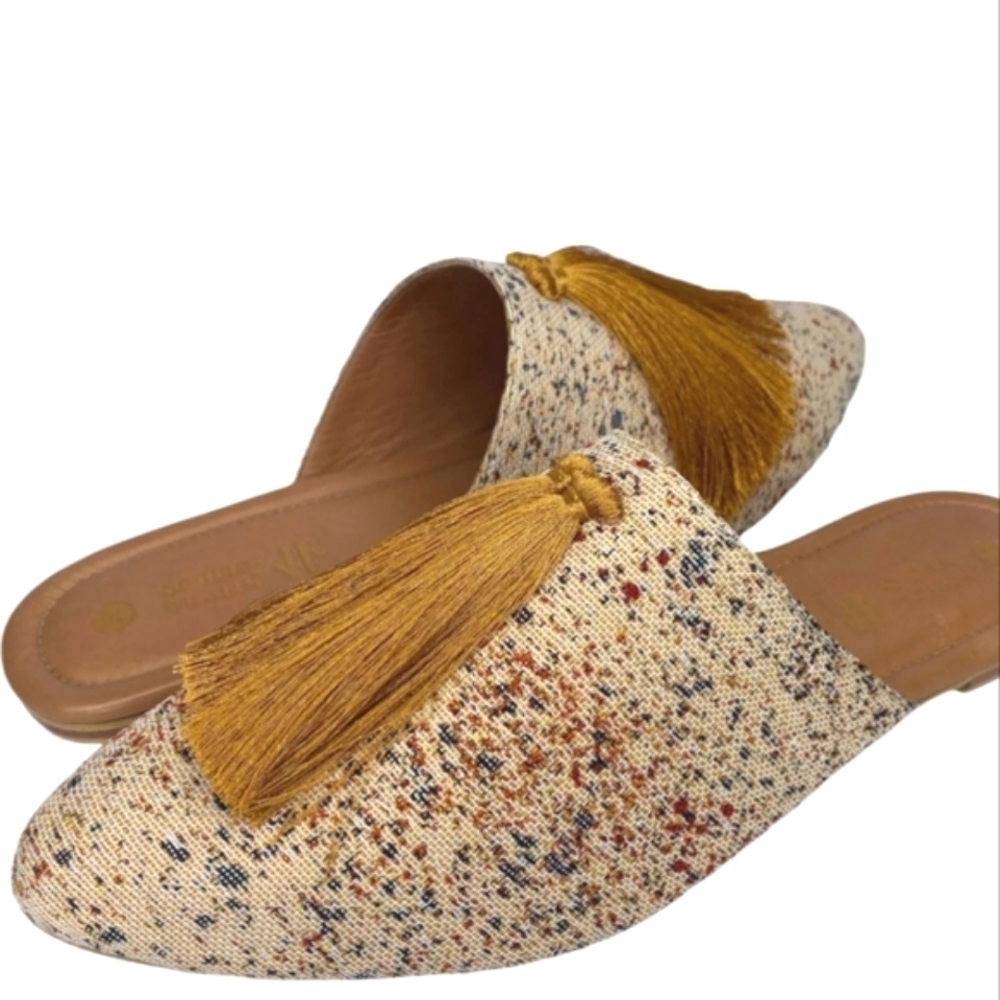 NEW! SILVIA COBOS Milonga Speckled Print Tassel Slip On Mules 8. - Picture 3 of 8